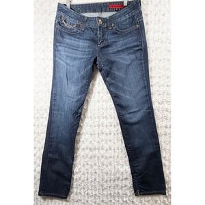 Vigoss Skinny Jeans Dark Wash Gold Chain Pocket Detail Zip Ankle Womens 7/8 29